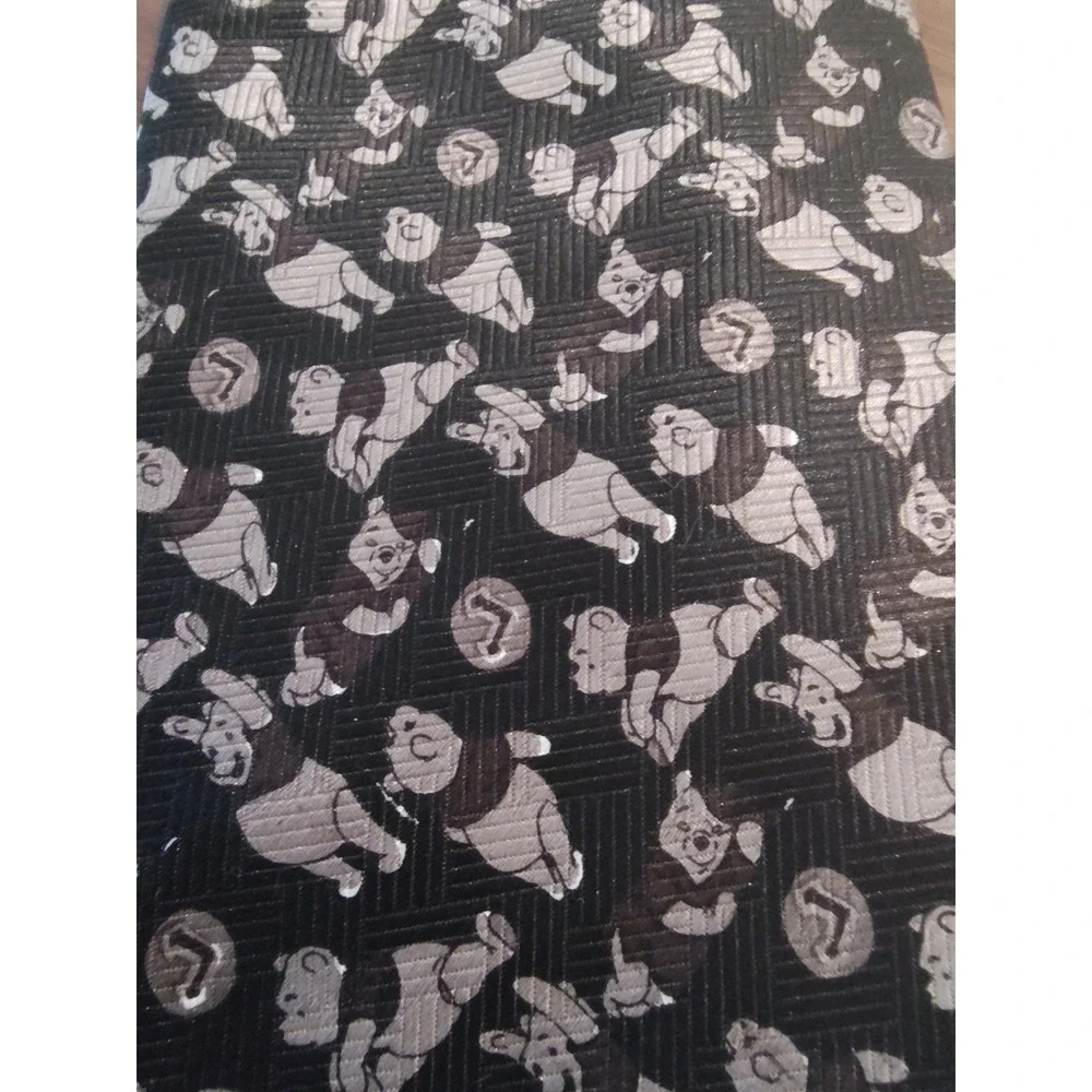 Disney Winnie the Pooh Mens Necktie Black Grey Character Print Silk Look Tie